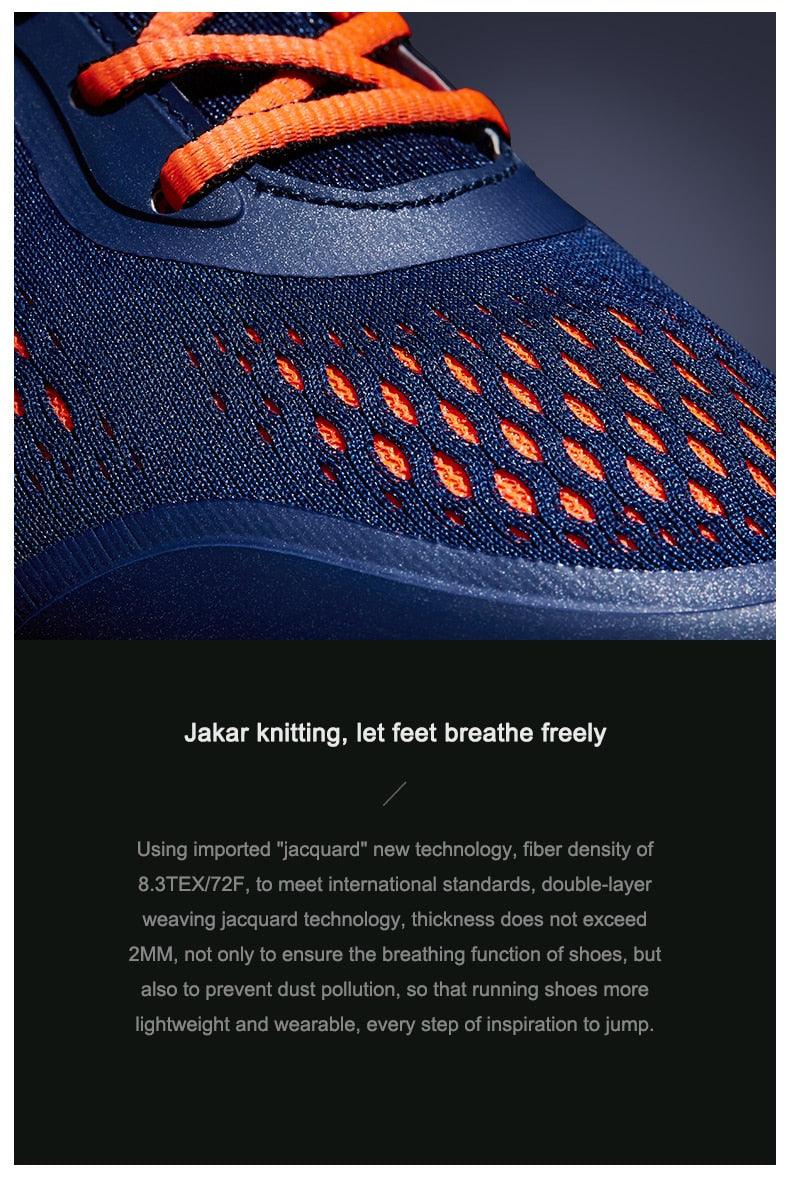 Stevvex athletic sneaker, blue knit upper with orange laces, breathable cross trainer on Tampa Home & Garden Store