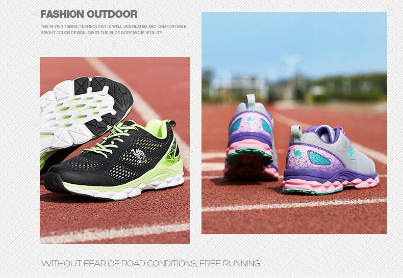 Stevvex running shoes for men & women, black/green and purple/pink breathable sneakers on track on Tampa Home & Garden Store