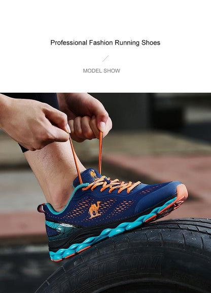 Stevvex running sneaker blue mesh upper with orange laces sole on Tampa Home & Garden Store on Tampa Home & Garden Store