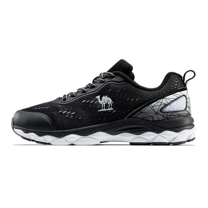 Stevvex athletic running sneaker black breathable mesh with camel logo gray heel panel on Tampa Home & Garden Store