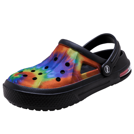 Stevvex unisex tie-dye rubber garden sandal with holes, back strap, air-cushion sole on Tampa Home & Garden Store