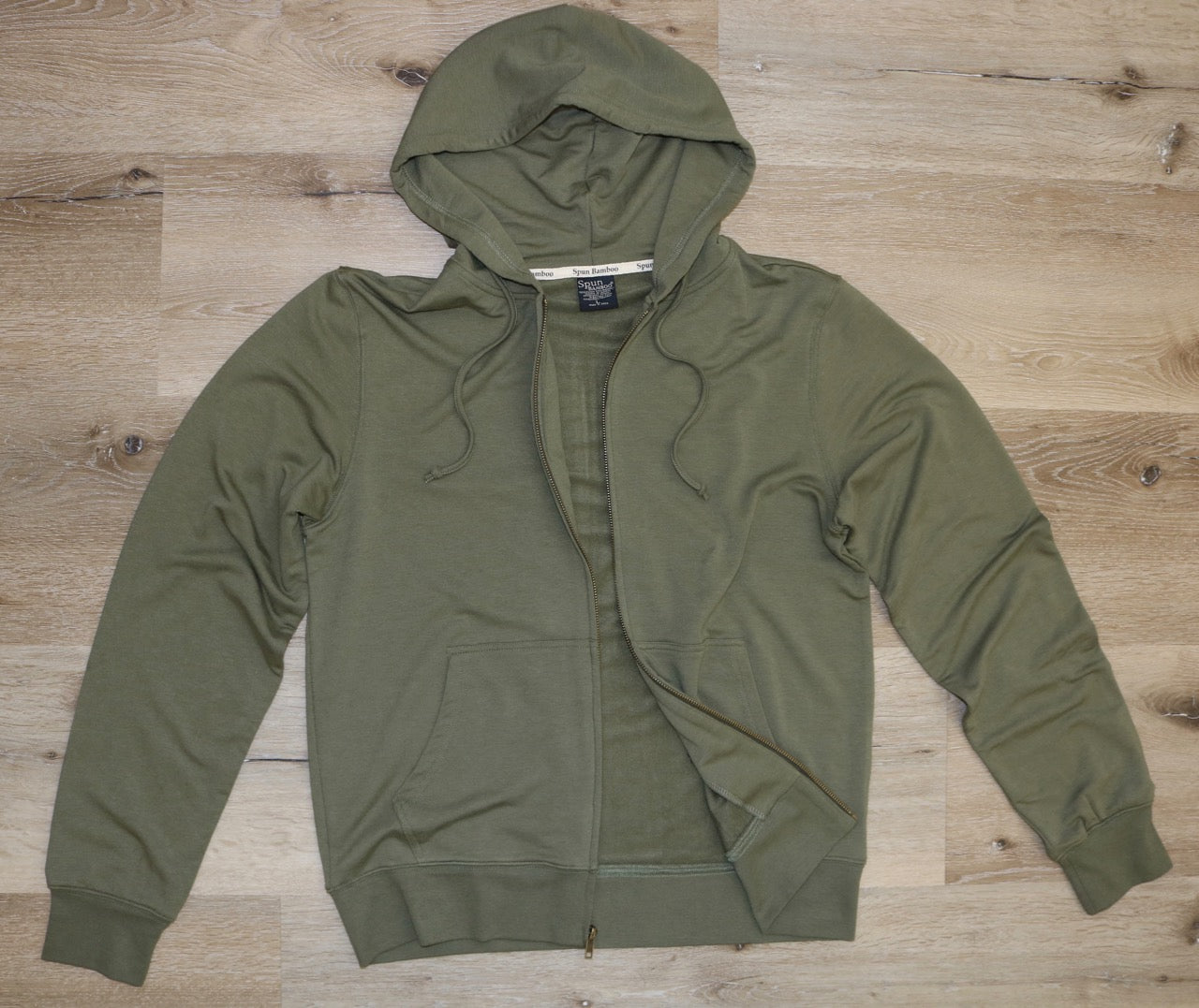 Men's Eco-Smart Bamboo Viscose Hoodie Spun Bamboo olive green with hood, zip, front pocket on Tampa Home & Garden Store