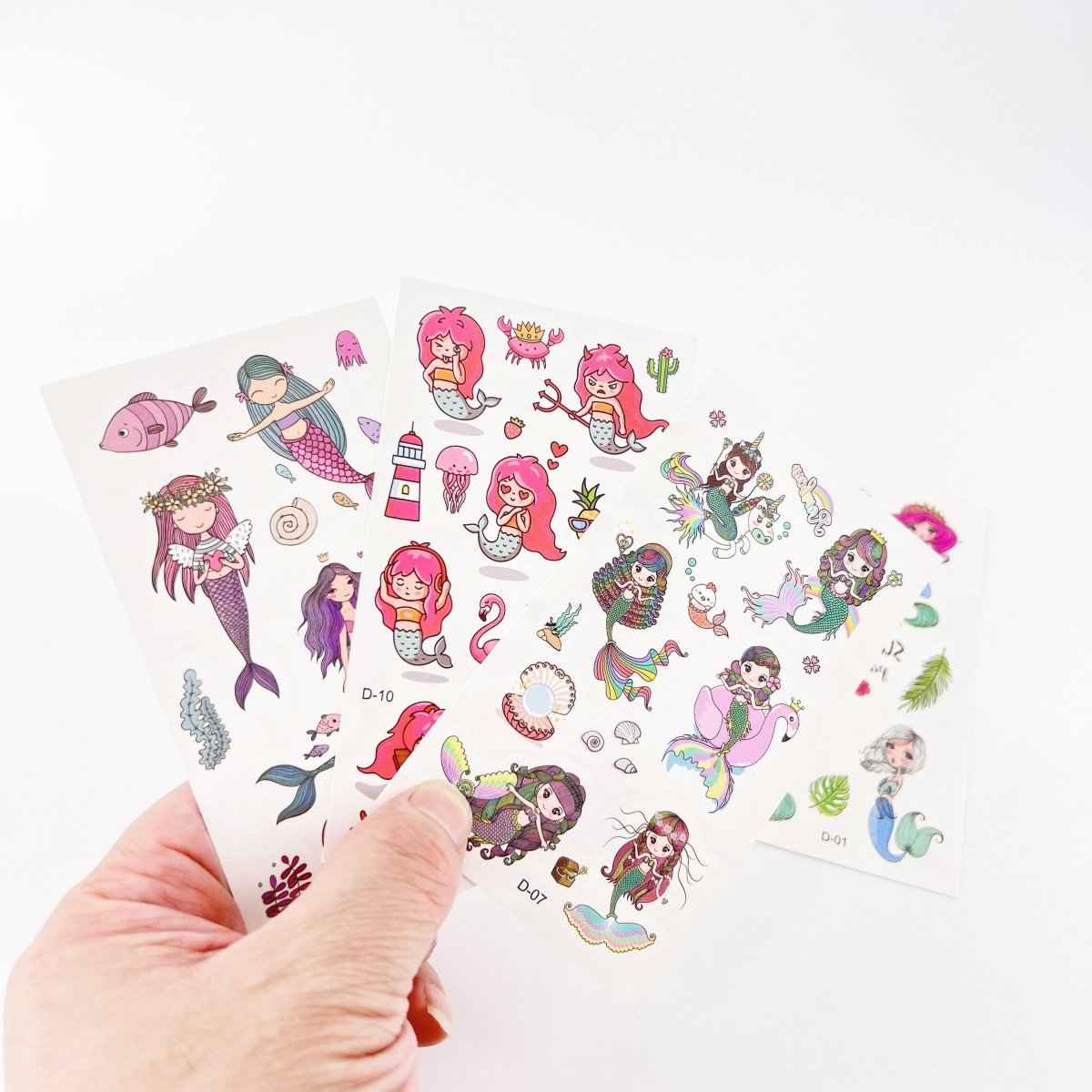 Mermaid Tattoos for Kids - three sheets of colorful temporary tattoos on Tampa Home & Garden Store