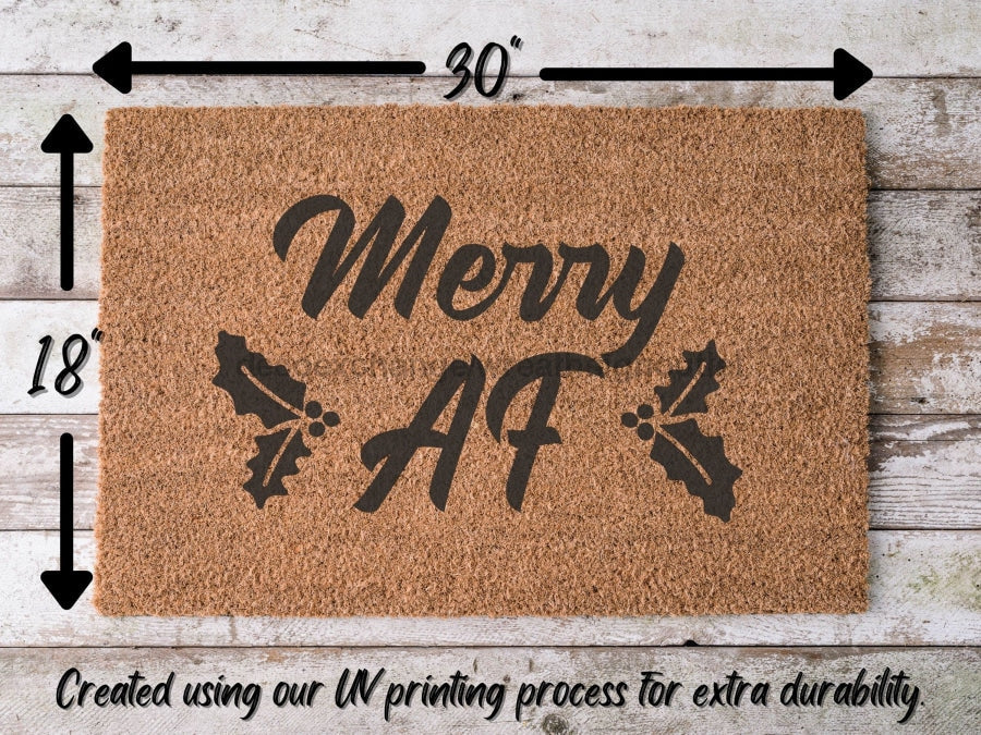 Merry AF, Funny Christmas Door Mat | Funny Christmas Doormat | Christmas Holiday Gift | Welcome Mat | Doormat | Winter Decor - Tampa soil911.com