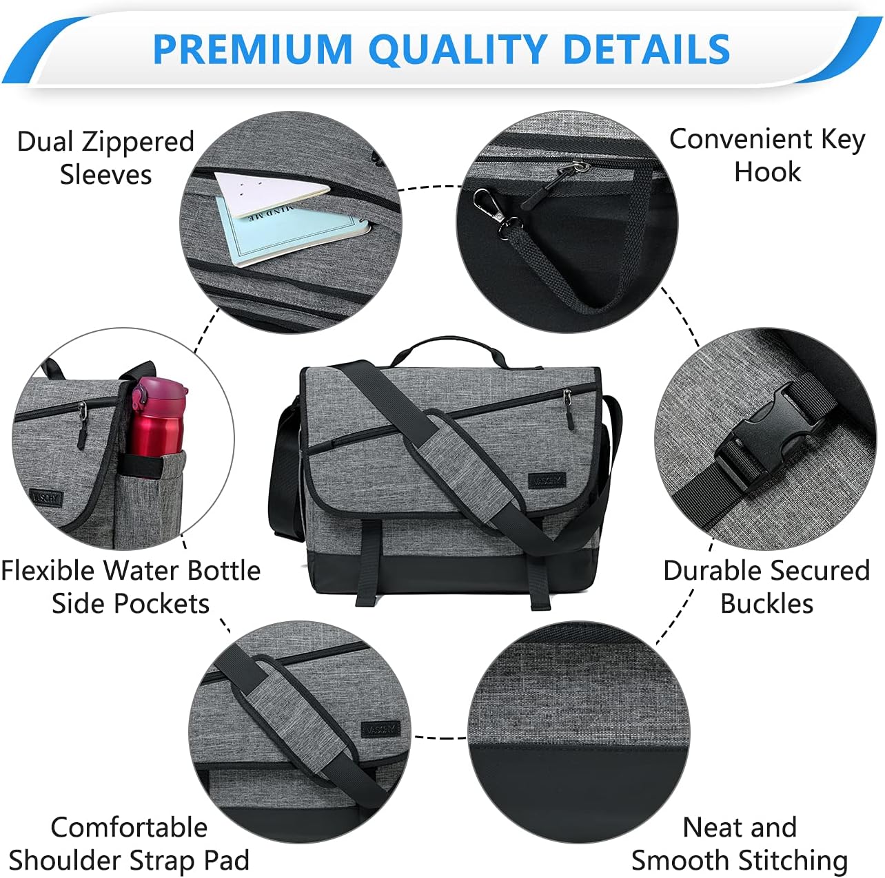 Water Resistant Laptop Messenger Bag 17 Inch Work Shoulder Bag