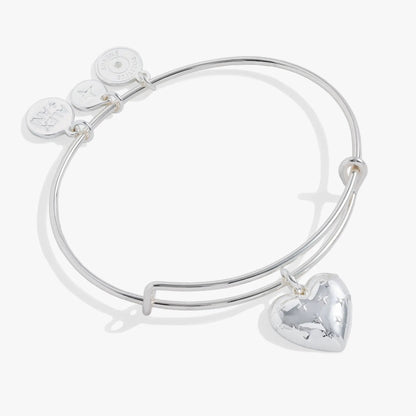 Expandable Silver Heart Charm Bangle Starburst