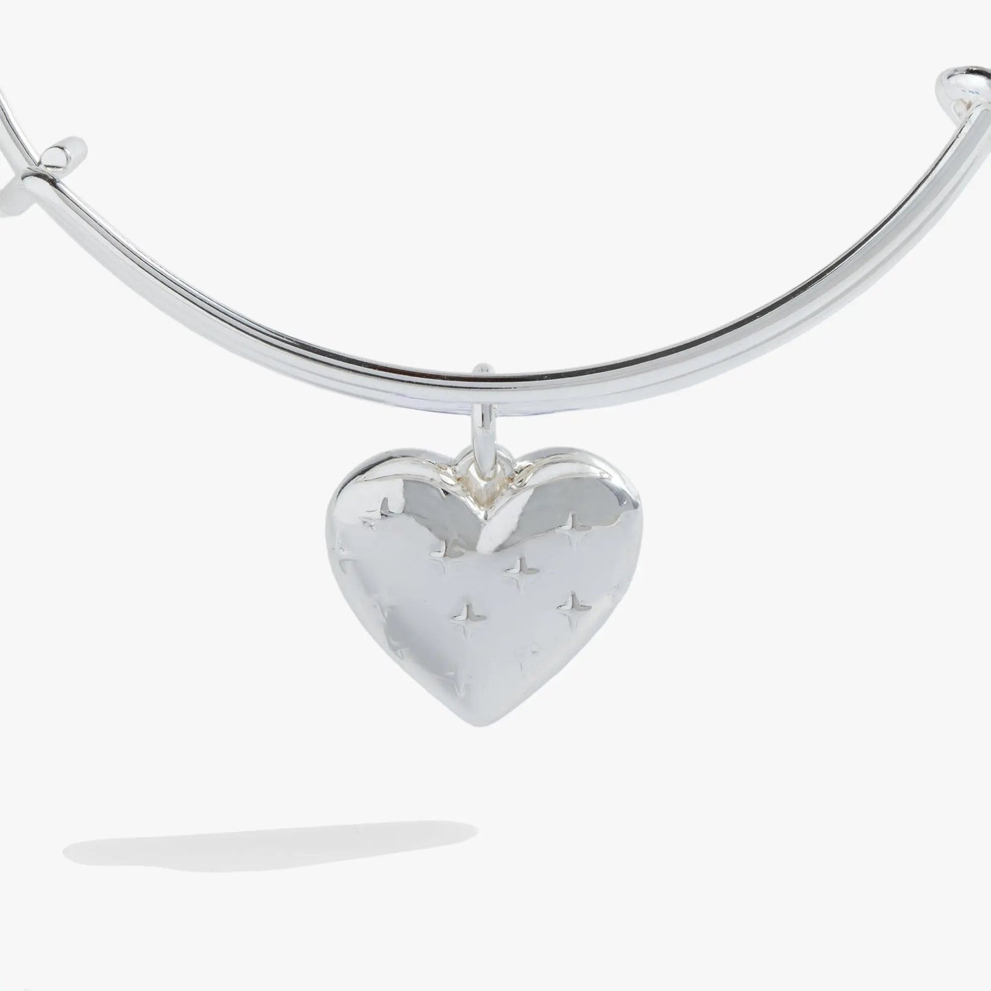 Expandable Silver Heart Charm Bangle Starburst