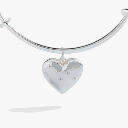 Expandable Silver Heart Charm Bangle Starburst