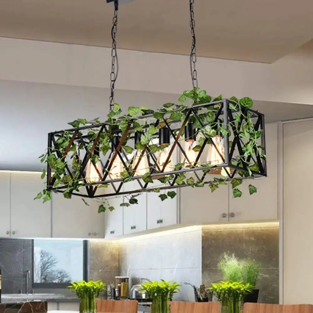 Industrial black metal island pendant with ivy for kitchen lighting hanging from chains on Tampa Home & Garden Store