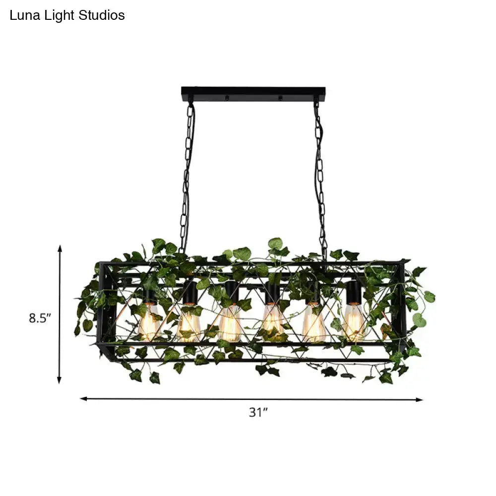 Decorbites industrial black metal island pendant light with ivy and Edison bulbs, 31" long on Tampa Home & Garden Store