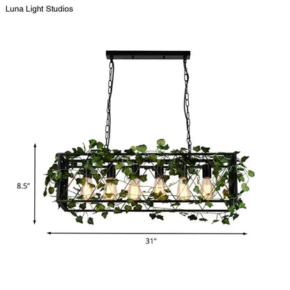 Decorbites industrial black metal island pendant light with ivy and Edison bulbs, 31" long on Tampa Home & Garden Store