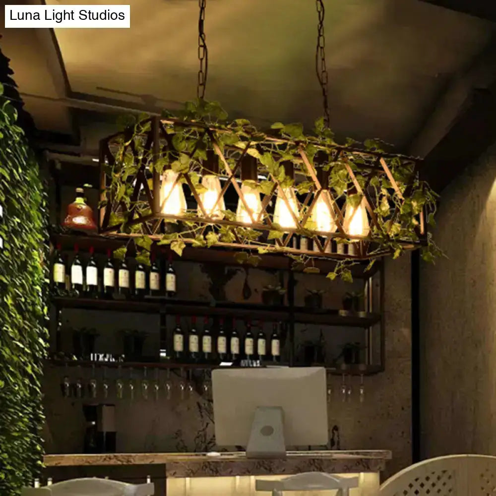 Industrial antique black metal island pendant light with ivy accents on Tampa Home & Garden Store