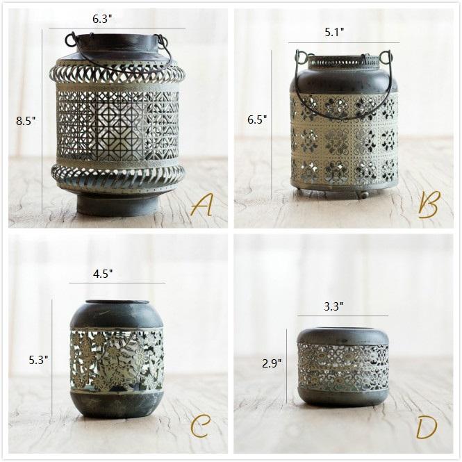 RusticReach metal lantern candle holder A geometric lattice pattern in dark iron finish on Tampa Home & Garden Store
RusticReach metal lantern candle holder B cylindrical floral cutouts antique finish on Tampa Home & Garden Store
RusticReach metal lantern candle holder C rounded body floral cutouts dark patina on Tampa Home & Garden Store
RusticReach metal lantern candle holder D small round pierced pattern finish on Tampa Home & Garden Store
