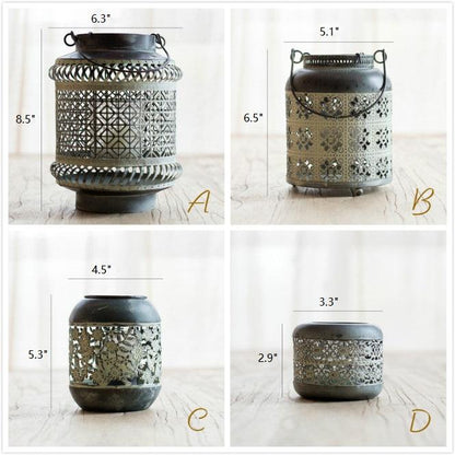 RusticReach metal lantern candle holder A geometric lattice pattern in dark iron finish on Tampa Home & Garden Store
RusticReach metal lantern candle holder B cylindrical floral cutouts antique finish on Tampa Home & Garden Store
RusticReach metal lantern candle holder C rounded body floral cutouts dark patina on Tampa Home & Garden Store
RusticReach metal lantern candle holder D small round pierced pattern finish on Tampa Home & Garden Store