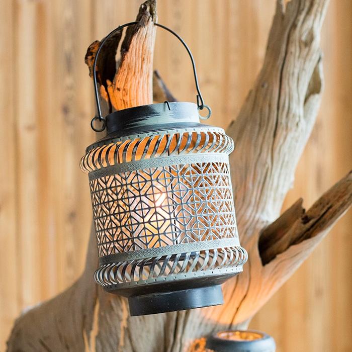 Metal Lantern Candle Holder RusticReach black metal with lattice pattern on Tampa Home & Garden Store