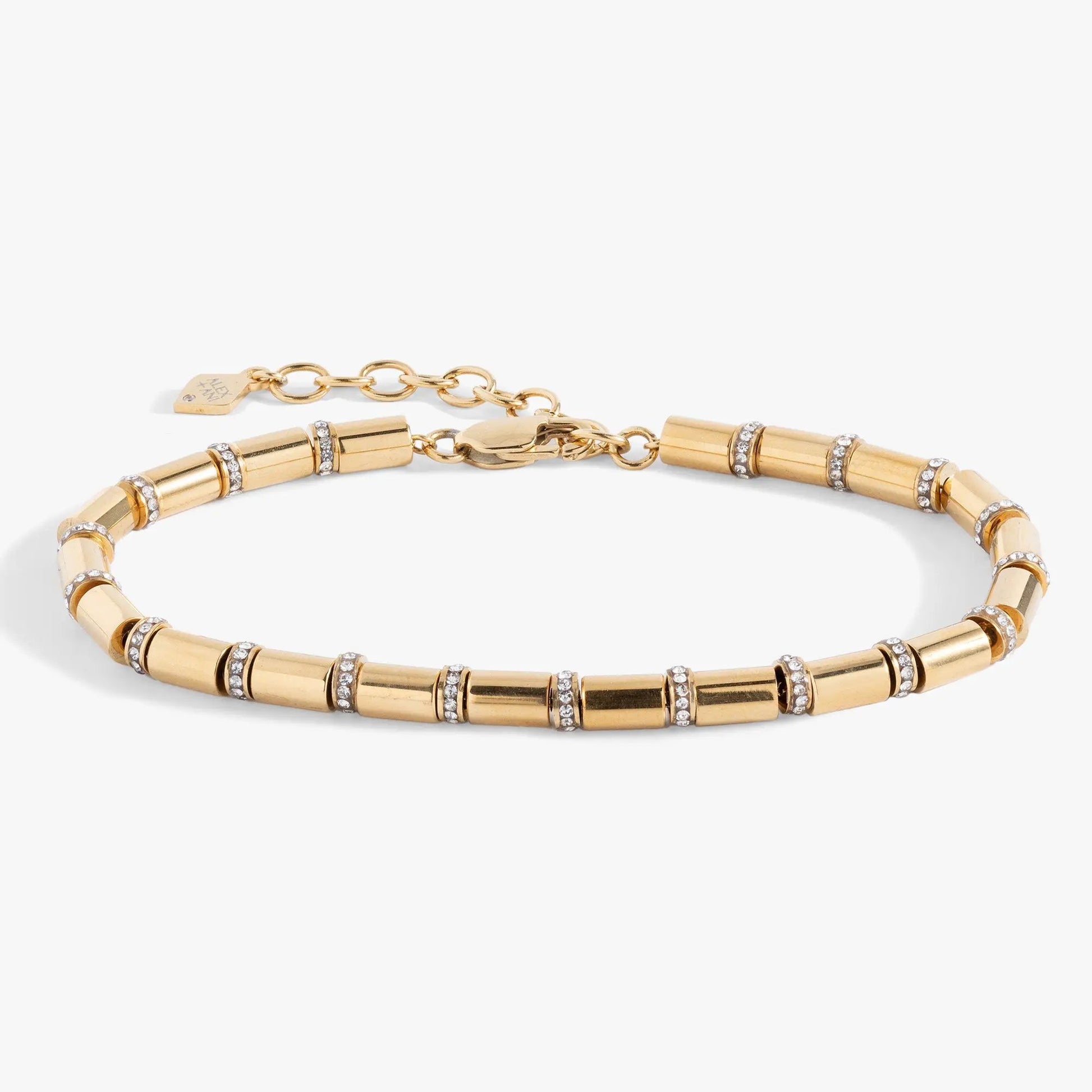 Tube Bead and Crystal Chain Bracelet gold-tone with crystal segments by ALEX AND ANI on Tampa Home & Garden Store