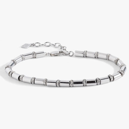 Tube Bead and Crystal Chain Bracelet by ALEX AND ANI in silver with crystal spacers on Tampa Home & Garden Store
