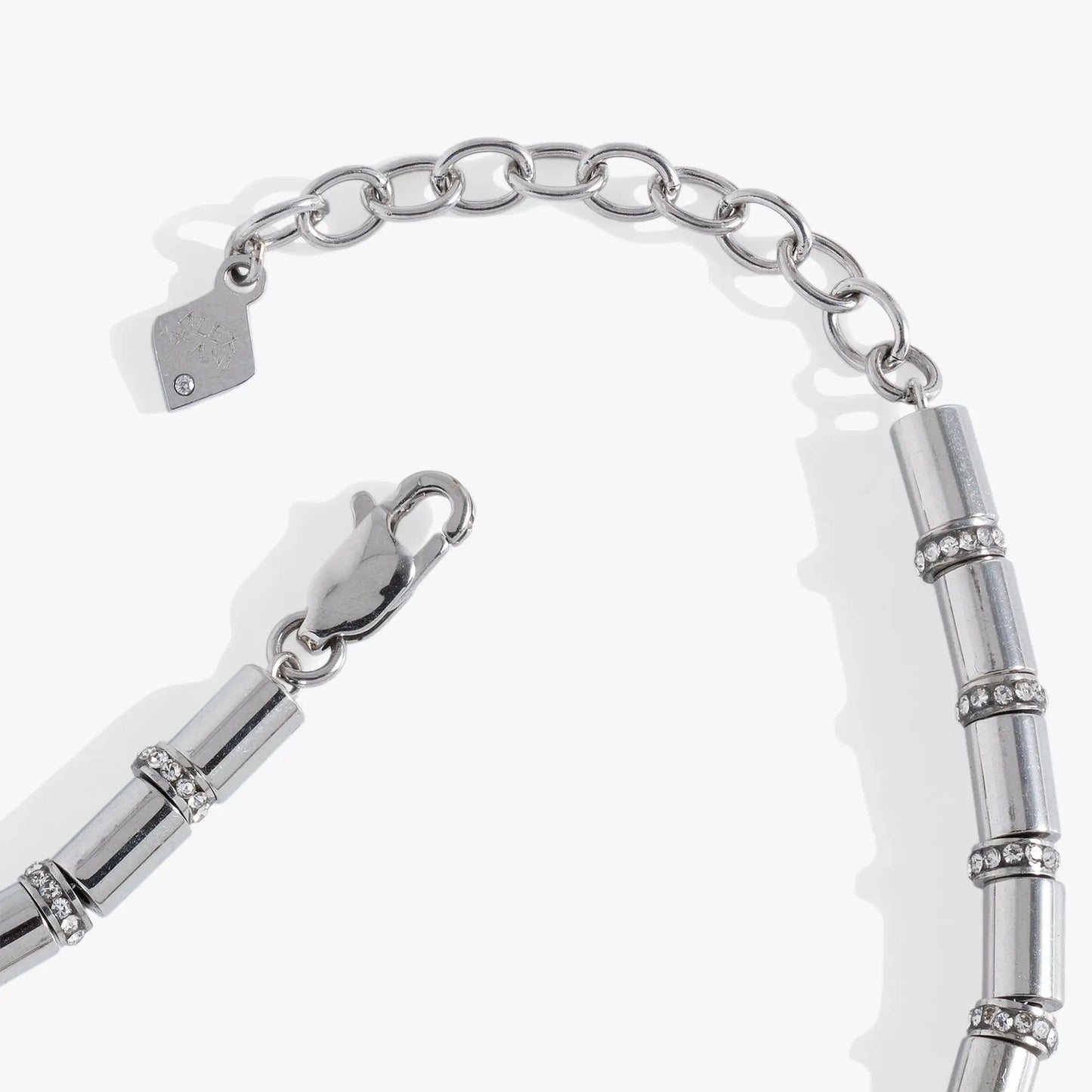 Tube Bead and Crystal Chain Bracelet in silver-tone metal with crystal accents by Alex and Ani on Tampa Home & Garden Store