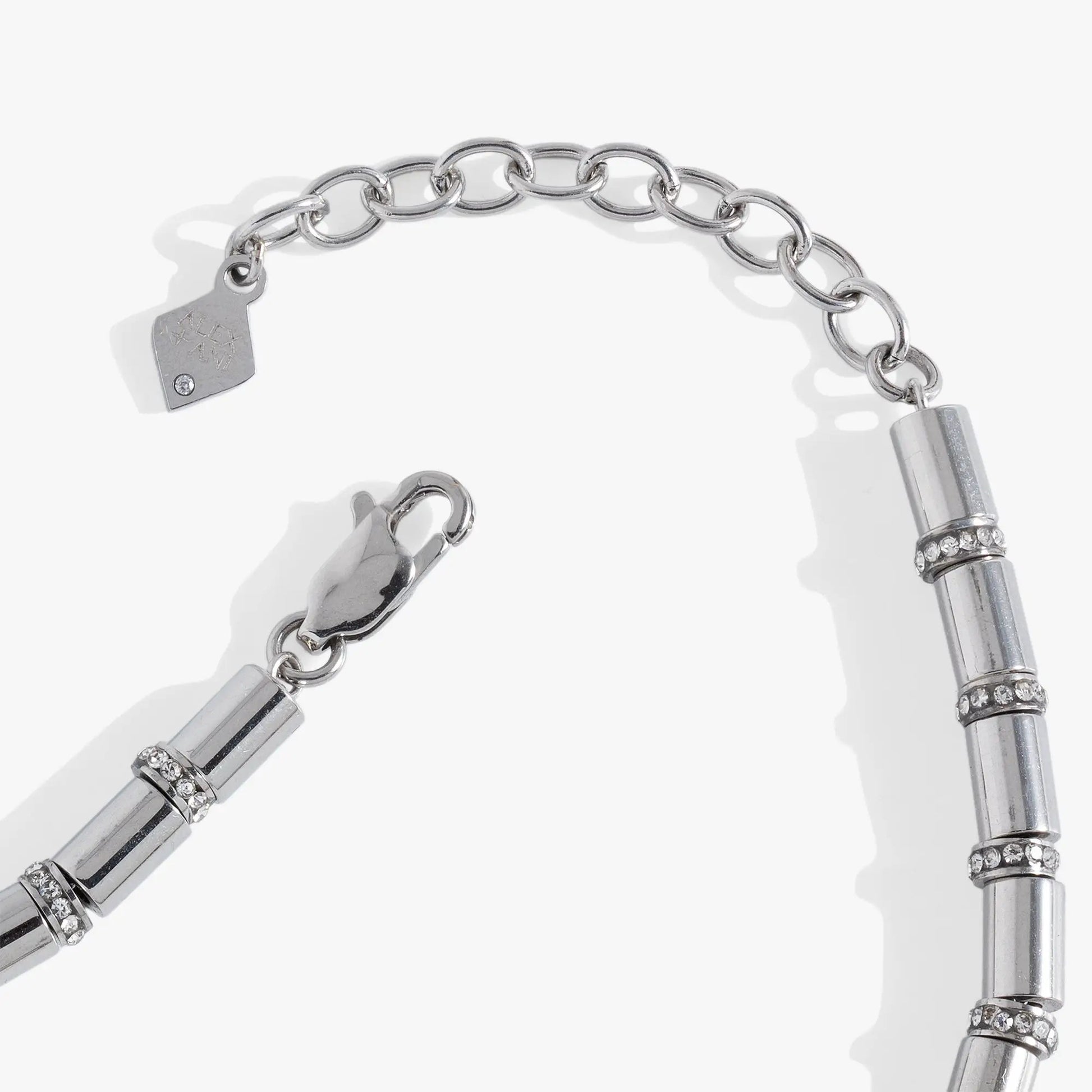 Tube Bead and Crystal Chain Bracelet in silver-tone metal with crystal accents by Alex and Ani on Tampa Home & Garden Store