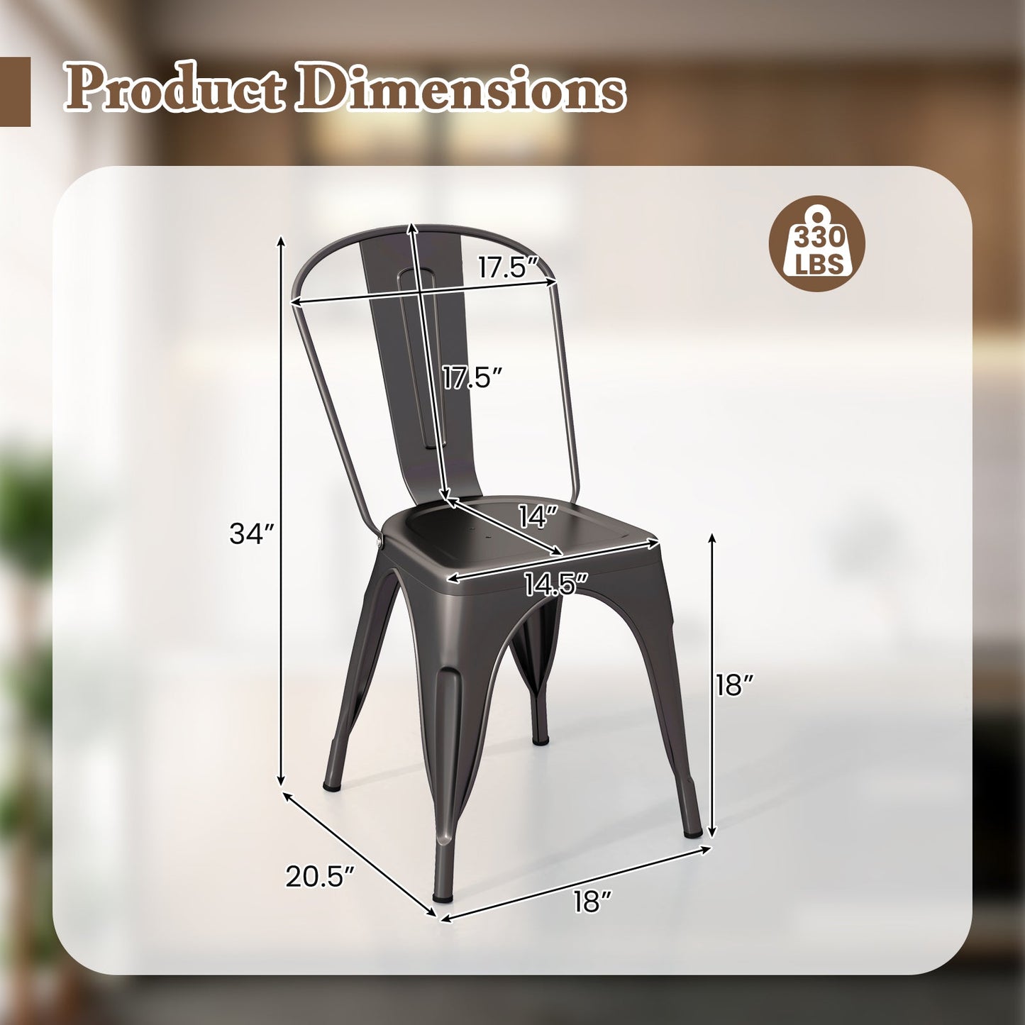 Juego de 4 sillas de comedor metálicas con respaldo extraíble para comedor, restaurante, sala de estar - Bronce plomo