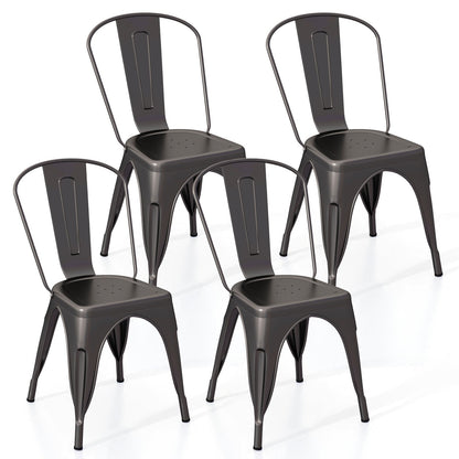 Juego de 4 sillas de comedor metálicas con respaldo extraíble para comedor, restaurante, sala de estar - Bronce plomo