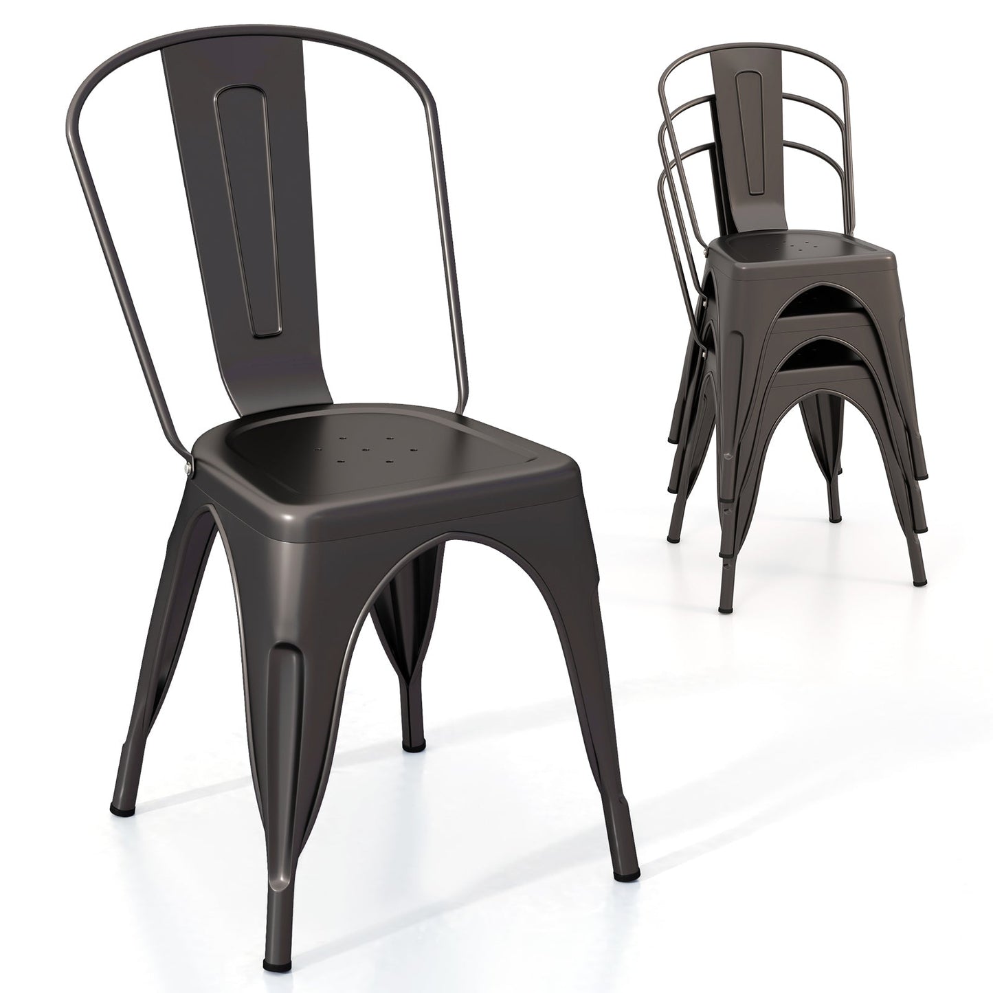 Juego de 4 sillas de comedor metálicas con respaldo extraíble para comedor, restaurante, sala de estar - Bronce plomo