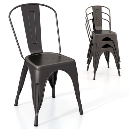 Juego de 4 sillas de comedor metálicas con respaldo extraíble para comedor, restaurante, sala de estar - Bronce plomo