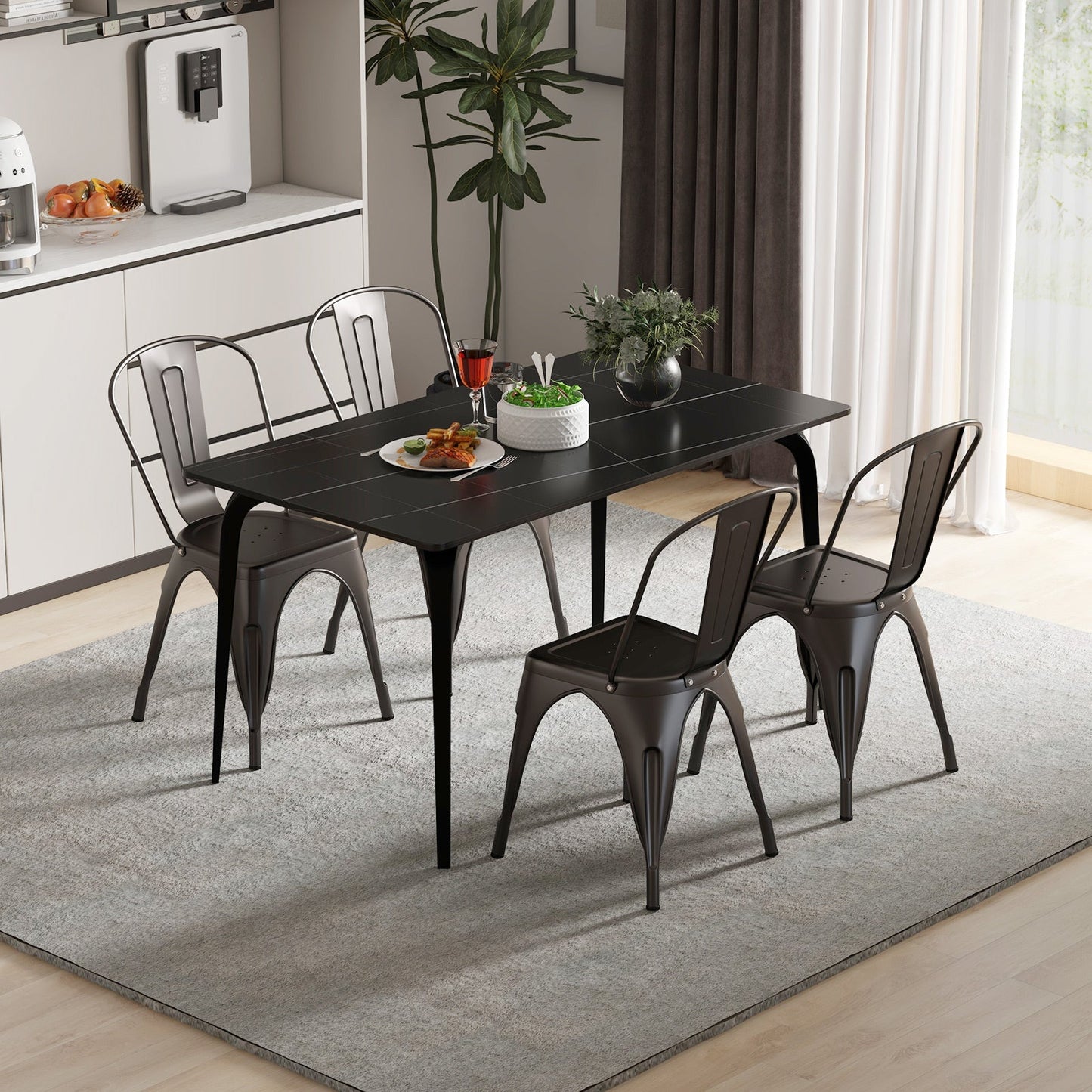 Juego de 4 sillas de comedor metálicas con respaldo extraíble para comedor, restaurante, sala de estar - Bronce plomo