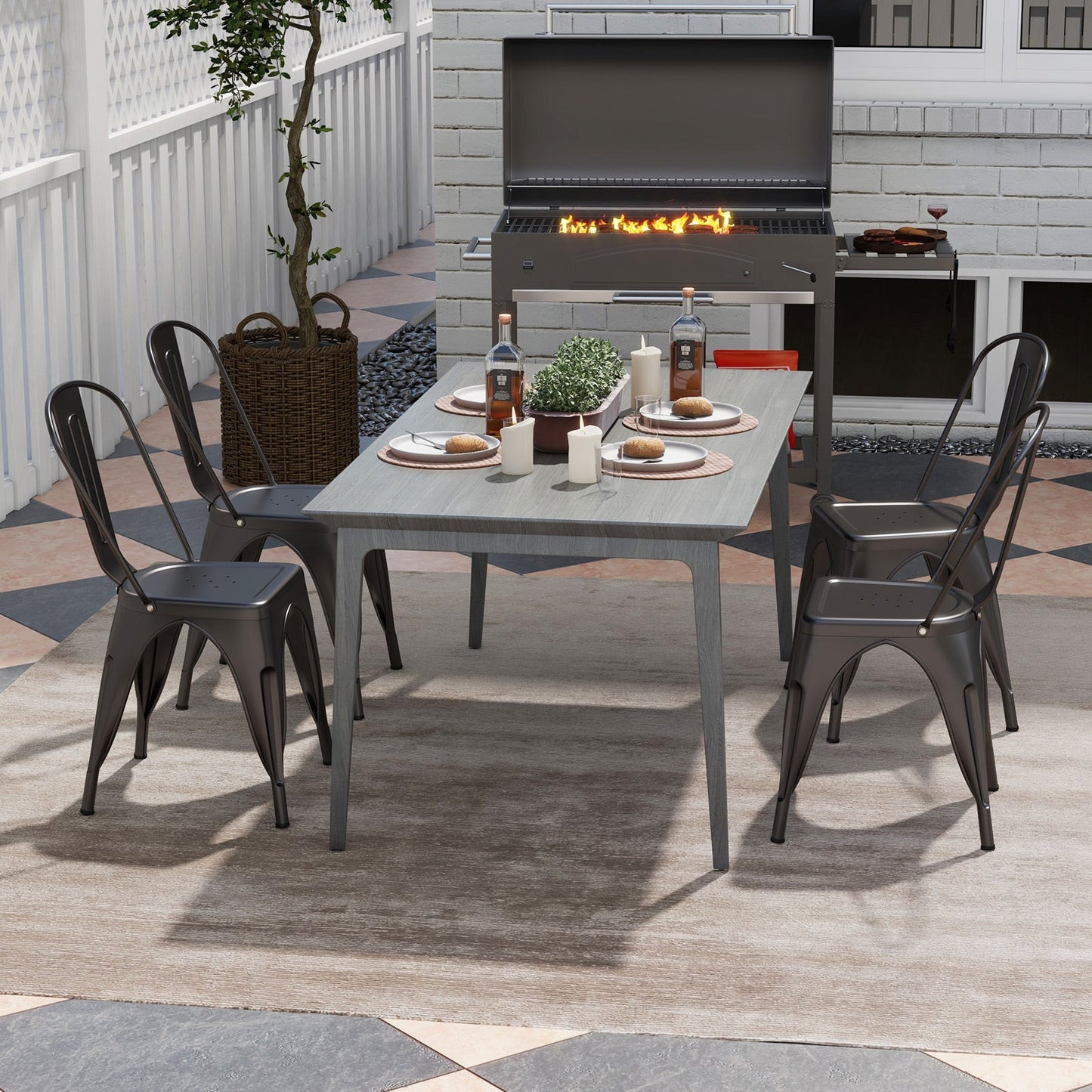 Juego de 4 sillas de comedor metálicas con respaldo extraíble para comedor, restaurante, sala de estar - Bronce plomo