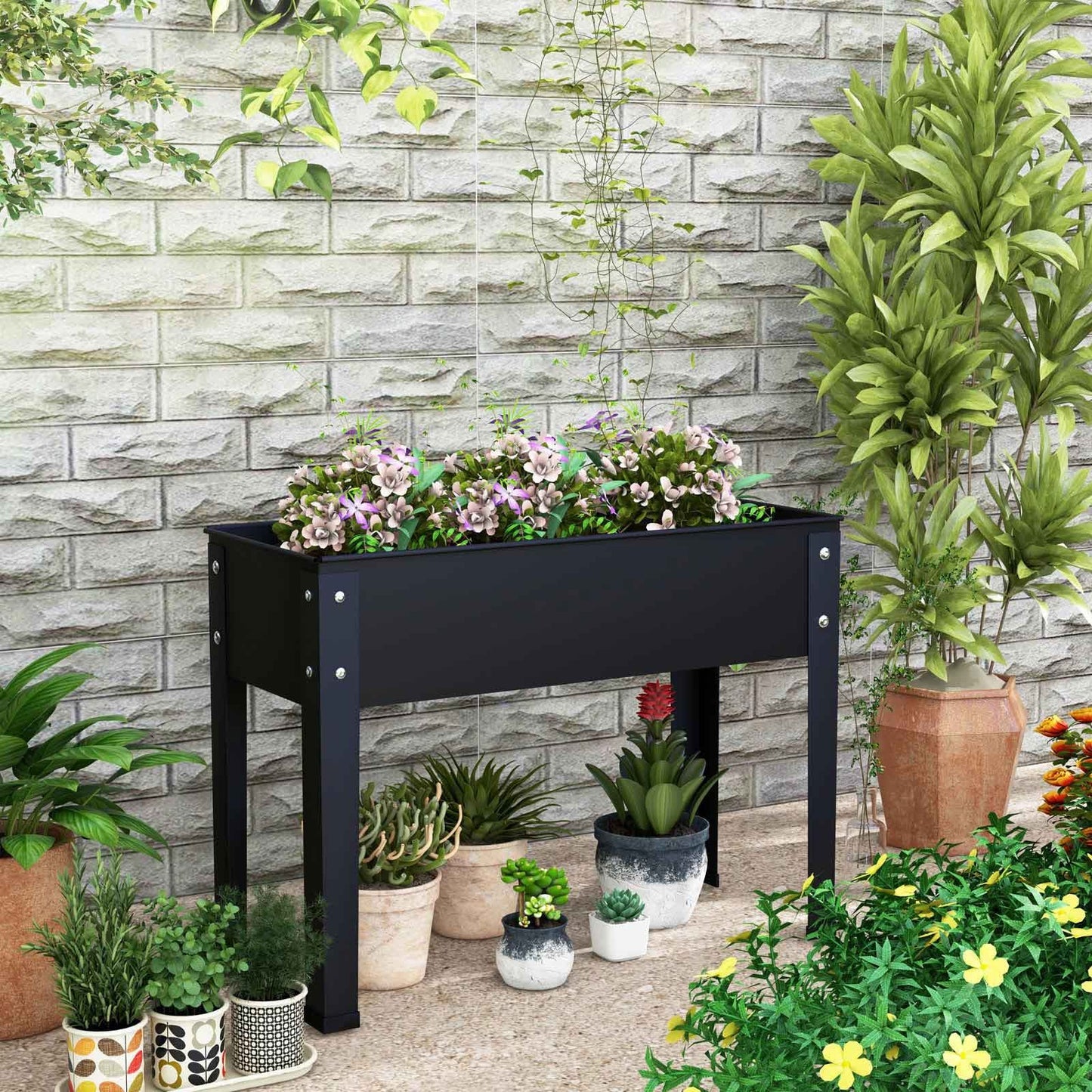 Cama de jardín elevada de metal con patas y orificio de drenaje para flores y verduras - 24 x 11 x 18 pulgadas
