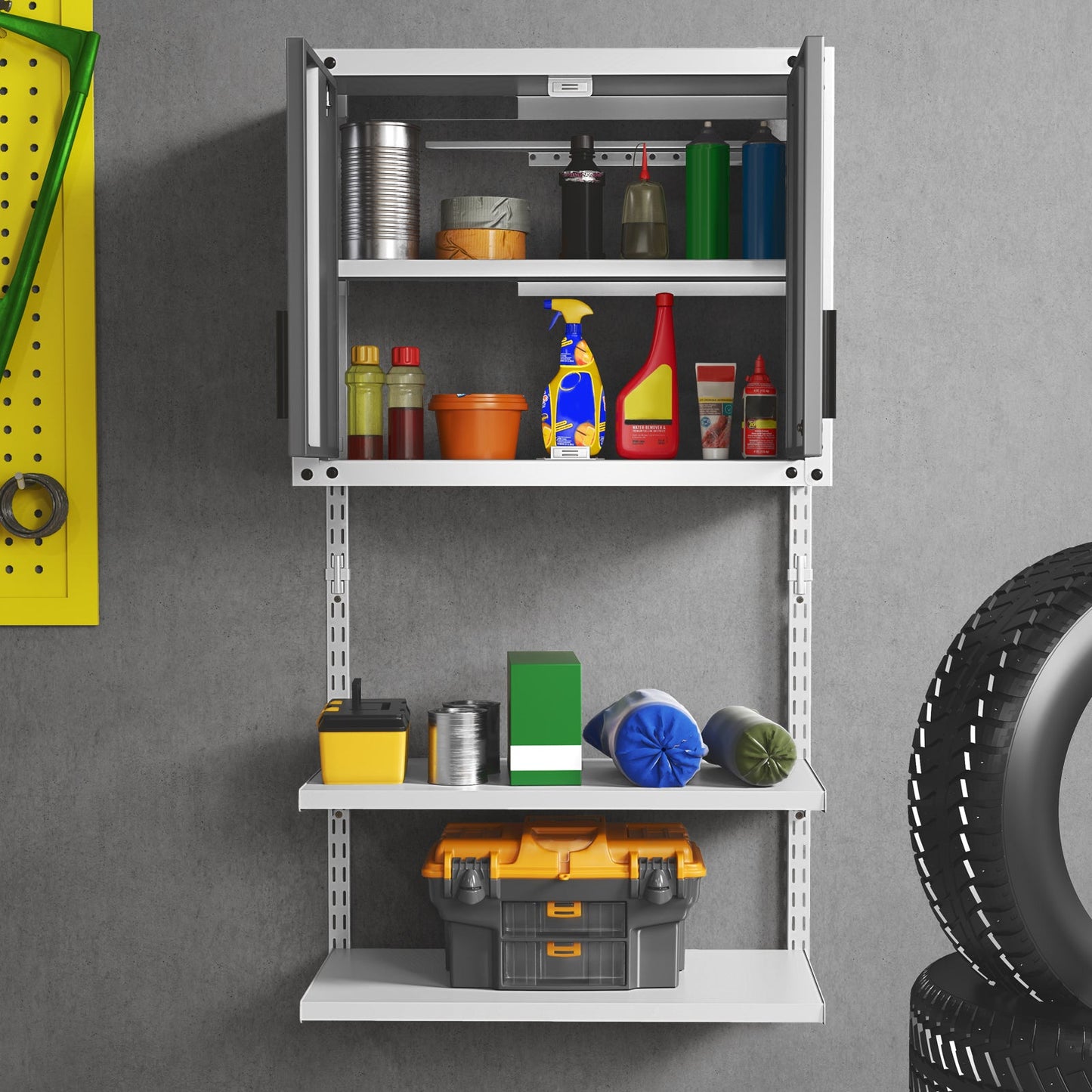 Armario metálico de pared con cerradura y 3 estantes ajustables