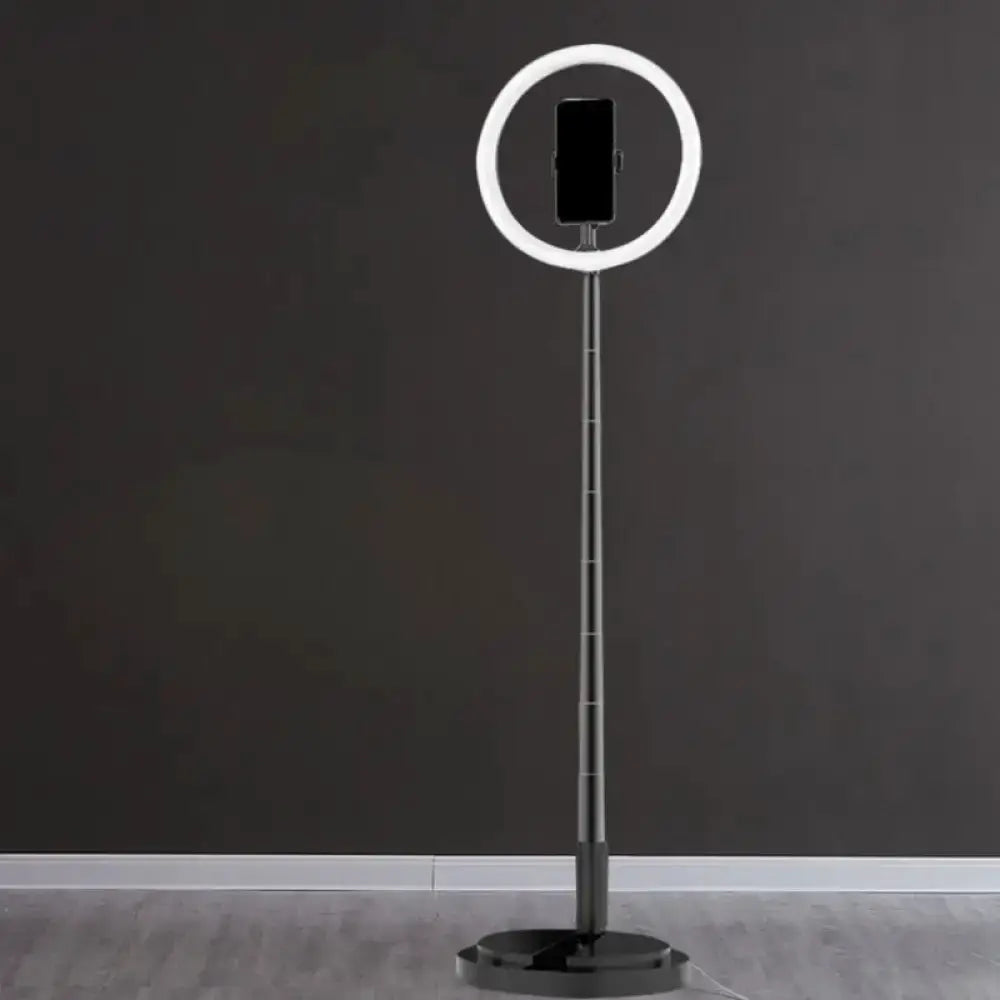 Metallic black LED makeup lamp with phone holder by Decorbites on a tall stand ring light on Tampa Home & Garden Store