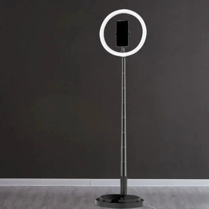 Metallic black LED makeup lamp with phone holder by Decorbites on a tall stand ring light on Tampa Home & Garden Store