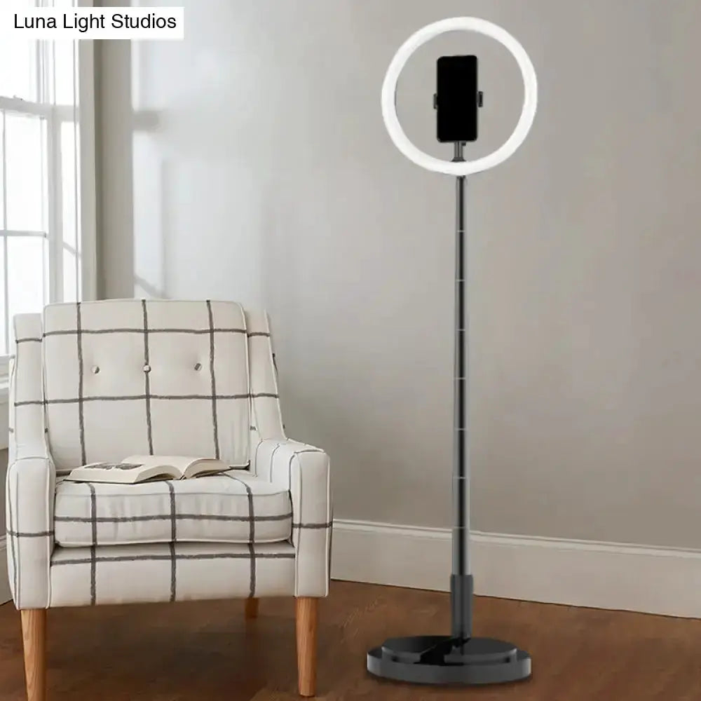 Metallic black LED makeup lamp with ring light and phone holder on adjustable tripod on Tampa Home & Garden Store