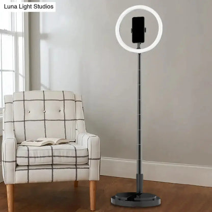 Metallic black LED makeup lamp with ring light and phone holder on adjustable tripod on Tampa Home & Garden Store