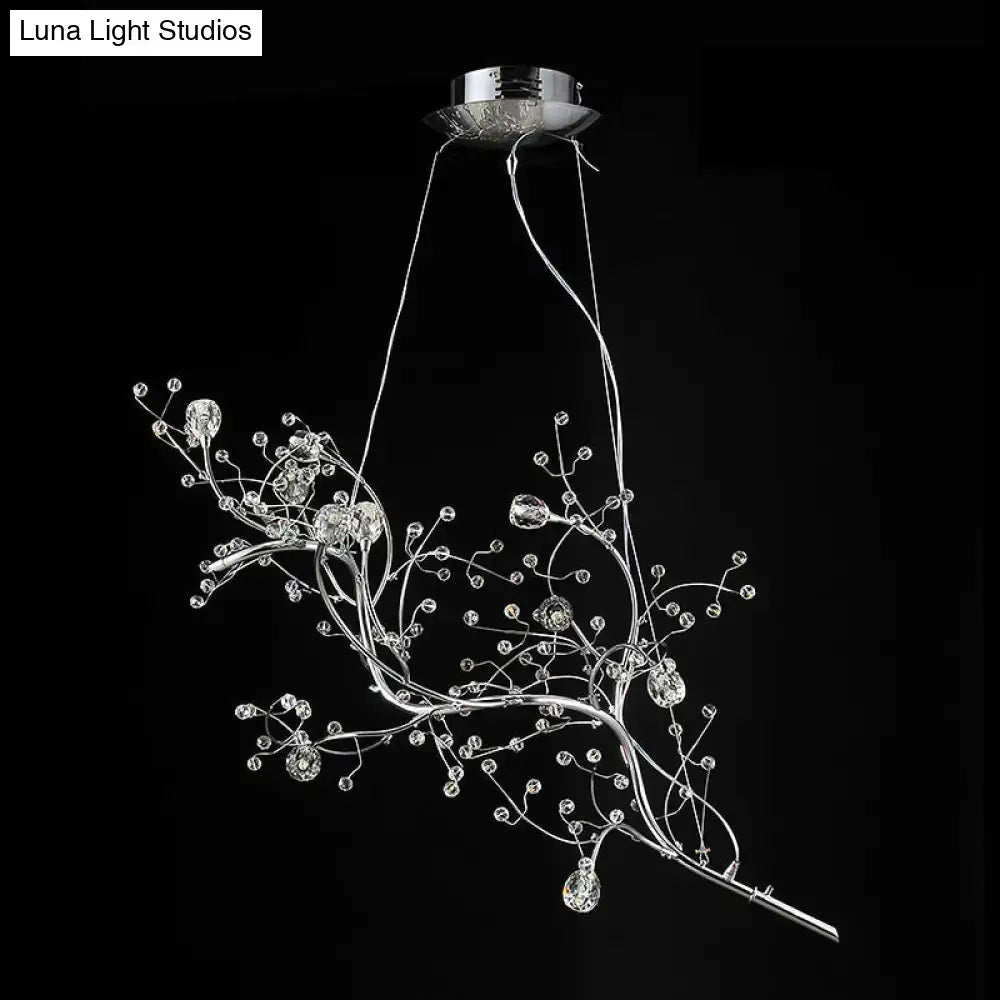 Gold Metallic Branch Crystal Bead Chandelier with crystal beads on silver metal branches on Tampa Home & Garden Store