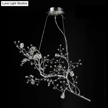 Gold Metallic Branch Crystal Bead Chandelier with crystal beads on silver metal branches on Tampa Home & Garden Store