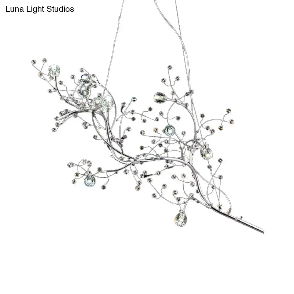 Silver metallic branch crystal bead chandelier decorative lighting for home decor on Tampa Home & Garden Store