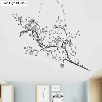 Gold Metallic Branch Crystal Bead Chandelier with twisting branches and clear crystal beads on Tampa Home & Garden Store