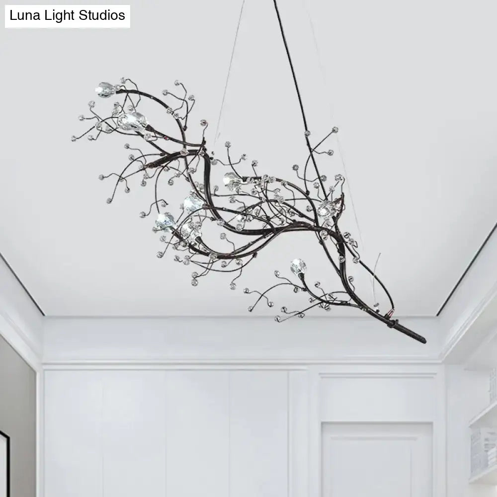 Gold metallic branch crystal bead chandelier with dark metal branches and hanging crystals on Tampa Home & Garden Store