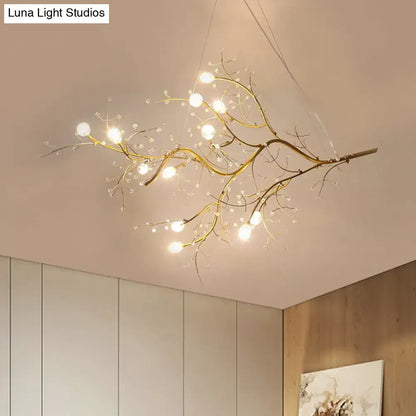 Gold Metallic Branch Crystal Bead Chandelier by Decorbites, gold-tone branches with beads on Tampa Home & Garden Store