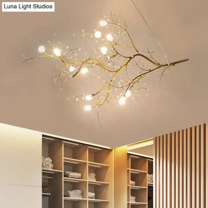 Gold metallic branch crystal bead chandelier by Decorbites, crystal beads ceiling light on Tampa Home & Garden Store