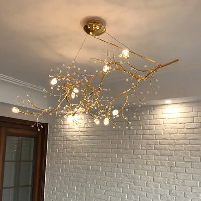 Gold metallic branch crystal bead chandelier by Decorbites, gold finish with crystal beads on Tampa Home & Garden Store