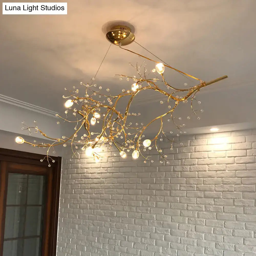 Gold metallic branch crystal bead chandelier with gold branches and crystals by Decorbites on Tampa Home & Garden Store