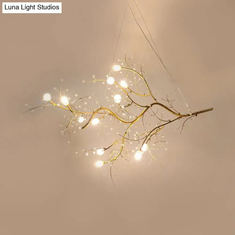 Gold metallic branch crystal bead chandelier with warm LED globes Decorbites on Tampa Home & Garden Store