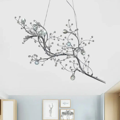 Gold metallic branch crystal bead chandelier by Decorbites, modern ceiling light on Tampa Home & Garden Store