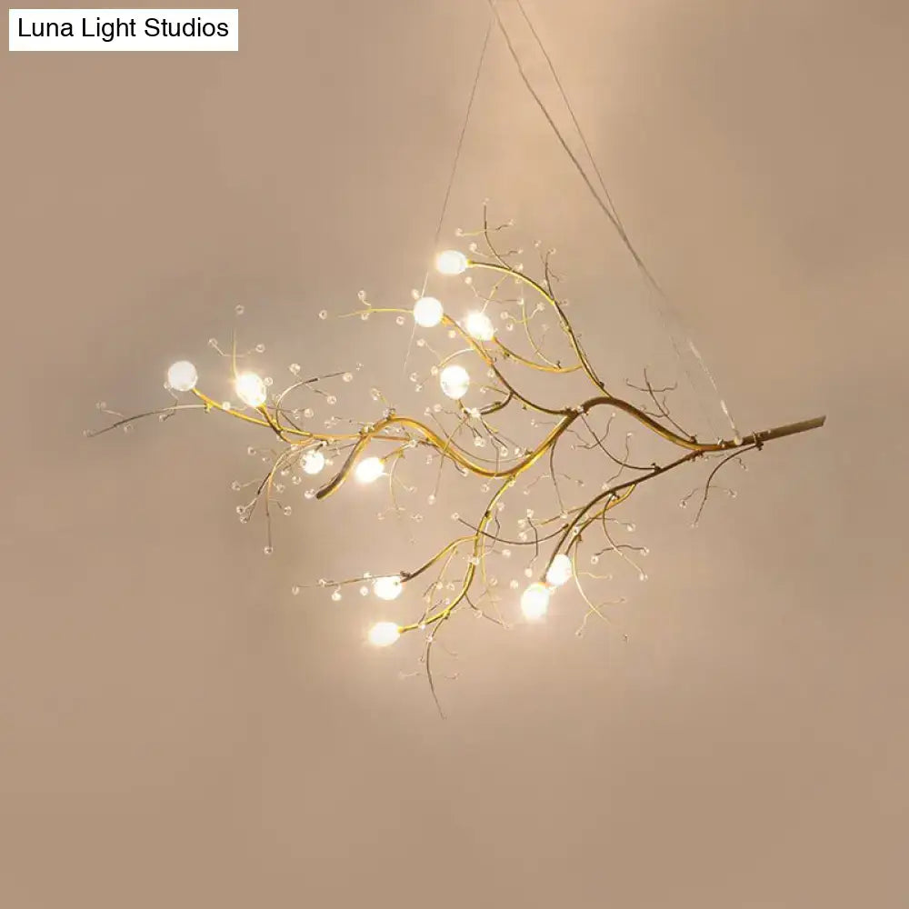 Gold Metallic Branch Crystal Bead Chandelier by Decorbites, twig lights with crystal beads and LEDs on Tampa Home & Garden Store