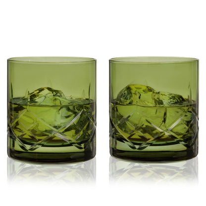 Admiral Green Crystal Rocks Glasses Set of Two