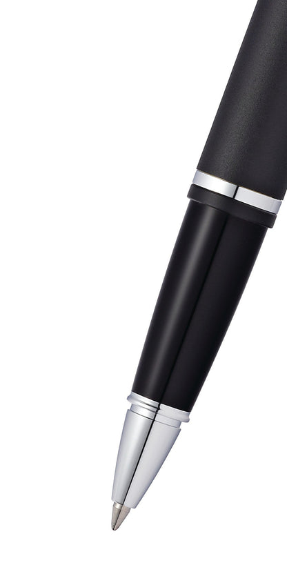 Calais matte black rollerball pen by A.T. Cross with silver trim on Tampa Home & Garden Store