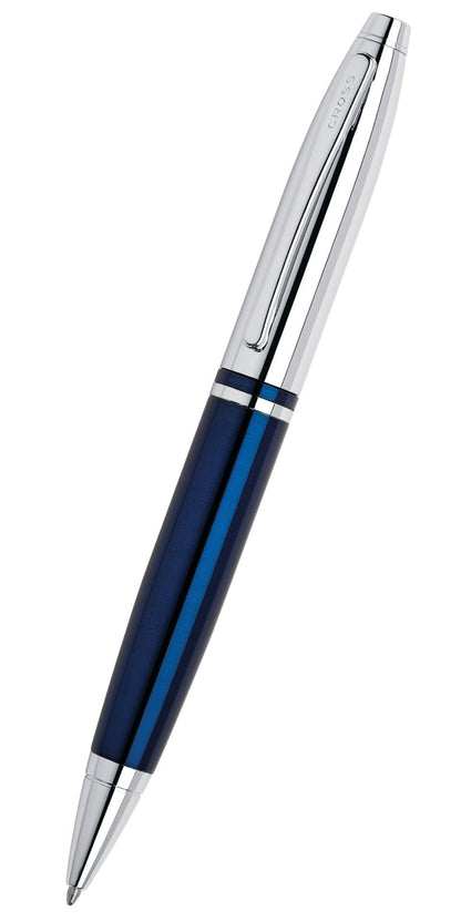 Calais Chrome & Blue Lacquer Ballpoint Pen by Cross; chrome cap, blue lacquer barrel on Tampa Home & Garden Store